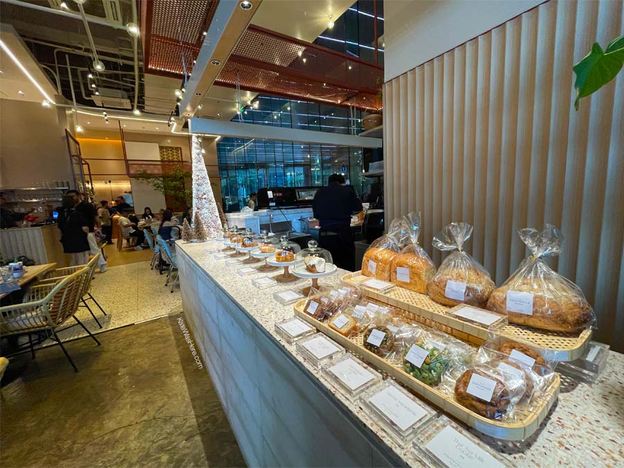 Providore bakery counter with artisanal pastries and bread